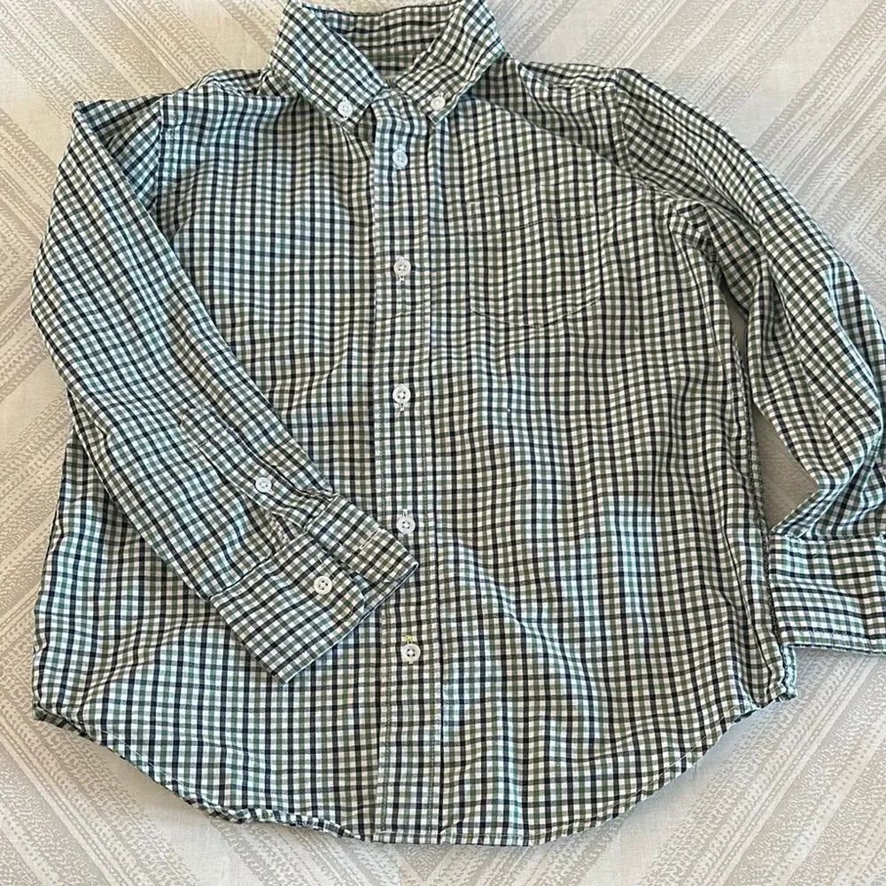Crewcuts Boys Green and Blue Checkered Button-Up Shirt: Size 6-7